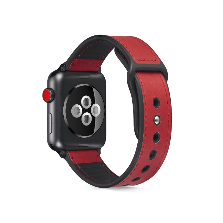 Paste Banda de reloj TPU de cuero para Apple Watch Series 7 45 mm / 6 y SE  y 5 y 4 44 mm / 3 y 2 y 1 42 mm (rojo)