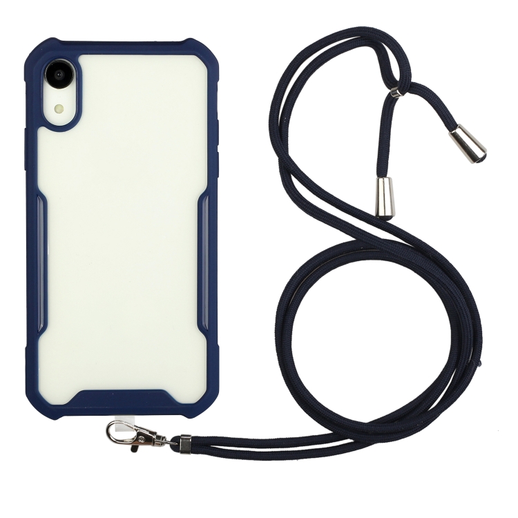 

For iPhone X / XS Acrylic + Color TPU Shockproof Case with Neck Lanyard(Dark Blue)
