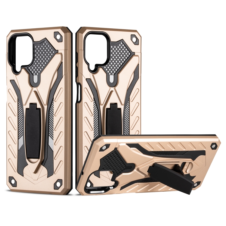 

For Samsung Galaxy A12 5G Shockproof TPU + PC Protective Case with Holder(Gold)