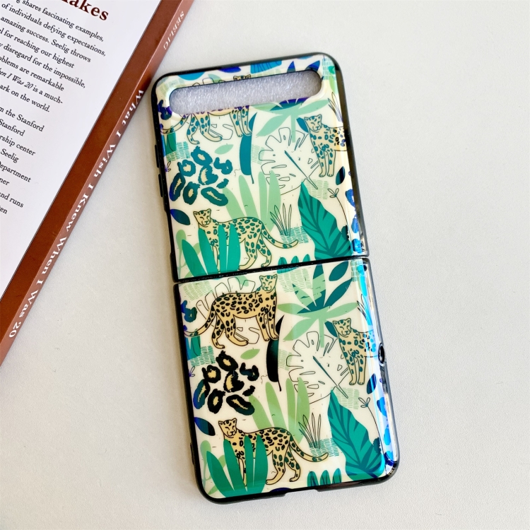 

For Samsung Galaxy Z Flip Jungle Flowers Pattern Single Vertical Flip Protective Case(Jungle Leopard)