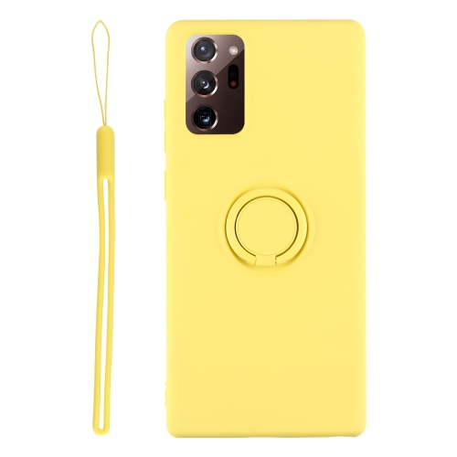 

For Samsung Galaxy S20 FE Solid Color Liquid Silicone Shockproof Full Coverage Protective Case with Ring Holder & Lanyard(Yellow)