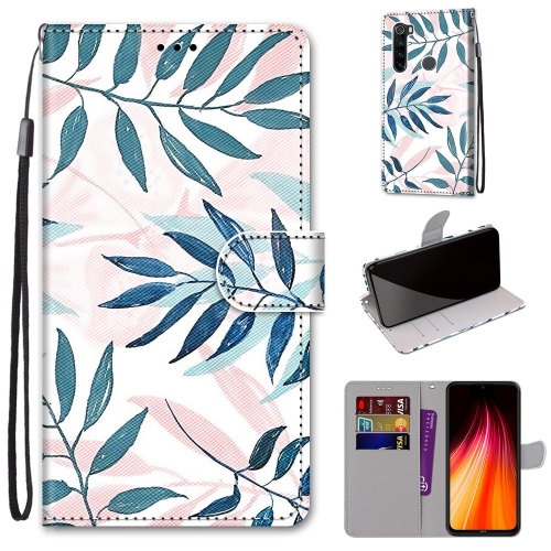 

For Xiaomi Redmi Note 8 Coloured Drawing Cross Texture Horizontal Flip PU Leather Case with Holder & Card Slots & Wallet & Lanyard(Pink Green Leaf)