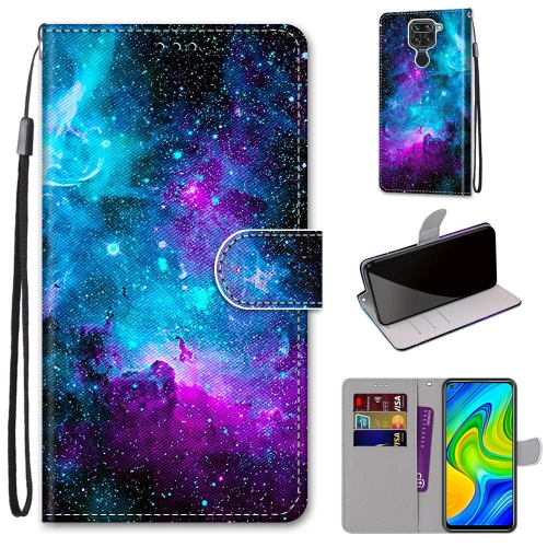 

For Xiaomi Redmi Note 9 / 10X 4G Coloured Drawing Cross Texture Horizontal Flip PU Leather Case with Holder & Card Slots & Wallet & Lanyard(Purple Green Starry Sky)