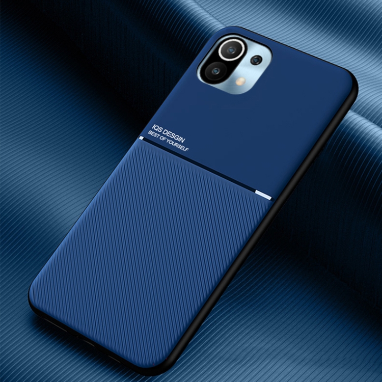 

For Xiaomi Mi 11 Classic Tilt Strip Grain Magnetic Shockproof PC + TPU Case(Blue)