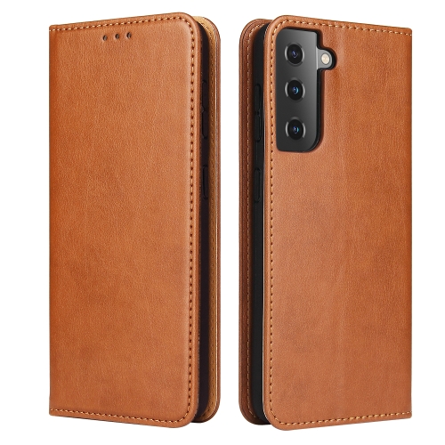 

For Samsung Galaxy S21+ 5G Fierre Shann PU Genuine Leather Texture Horizontal Flip Leather Case with Holder & Card Slots & Wallet(Brown)