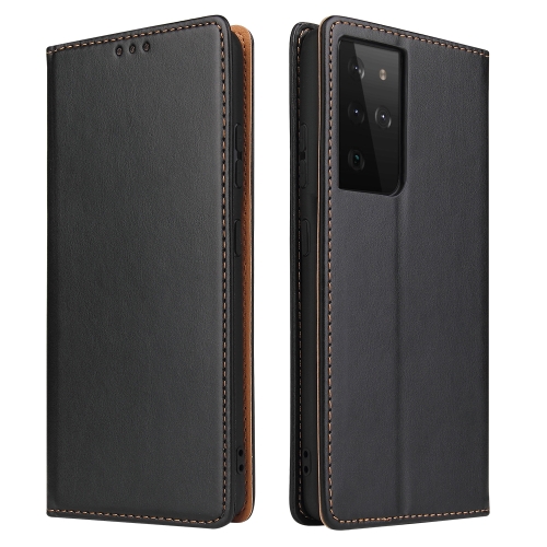 

For Samsung Galaxy S21 Ultra 5G Fierre Shann PU Genuine Leather Texture Horizontal Flip Leather Case with Holder & Card Slots & Wallet(Black)