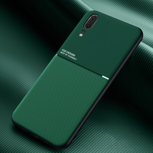 

For Huawei P20 Classic Tilt Strip Grain Magnetic Shockproof PC + TPU Case(Green)