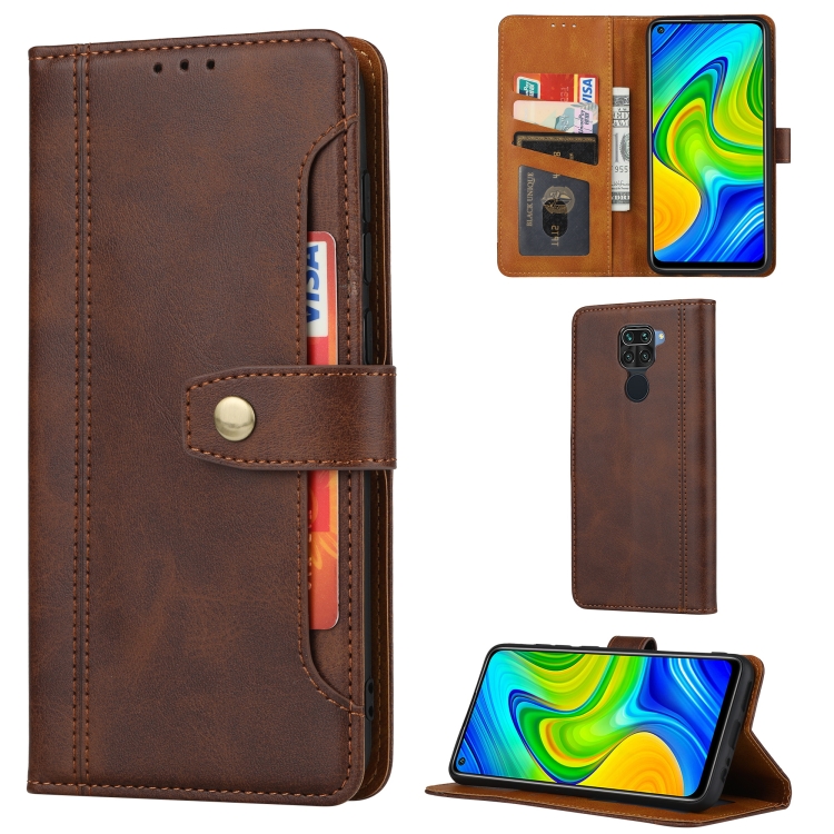 

For Xiaomi Redmi Note 9 Calf Texture Double Fold Clasp Horizontal Flip Leather Case with Photo Frame & Holder & Card Slots & Wallet(Coffee)
