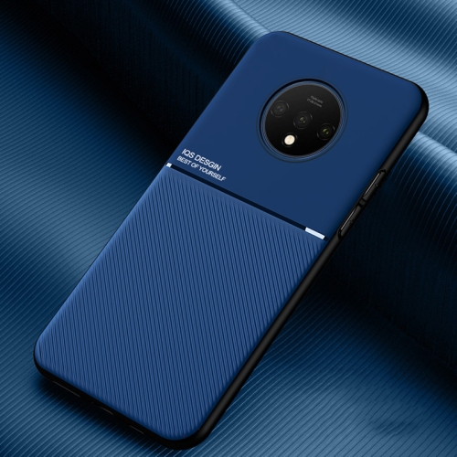 

For OnePlus 7T Classic Tilt Strip Grain Magnetic Shockproof PC + TPU Case(Blue)