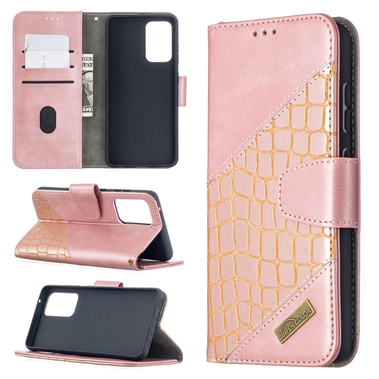 

For Samsung Galaxy A52 5G Matching Color Crocodile Texture Horizontal Flip PU Leather Case with Wallet & Holder & Card Slots(Rose Gold)