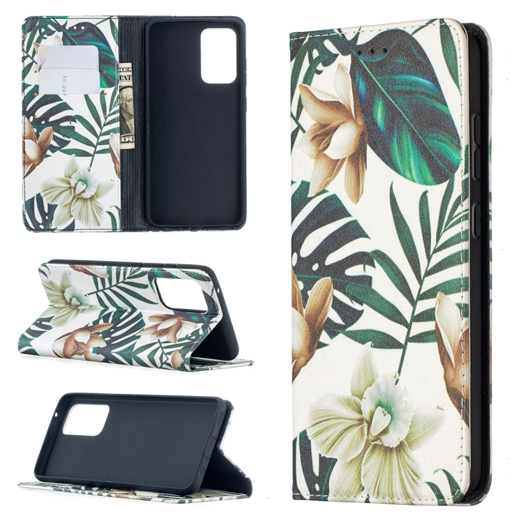 

For Samsung Galaxy A52 5G/ 4G Colored Drawing Pattern Invisible Magnetic Horizontal Flip PU Leather Case with Holder & Card Slots & Wallet(Red Leaves)