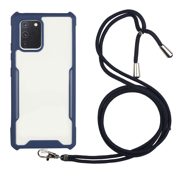 

For Samsung Galaxy A02s Acrylic + Color TPU Shockproof Case with Neck Lanyard(Dark Blue)