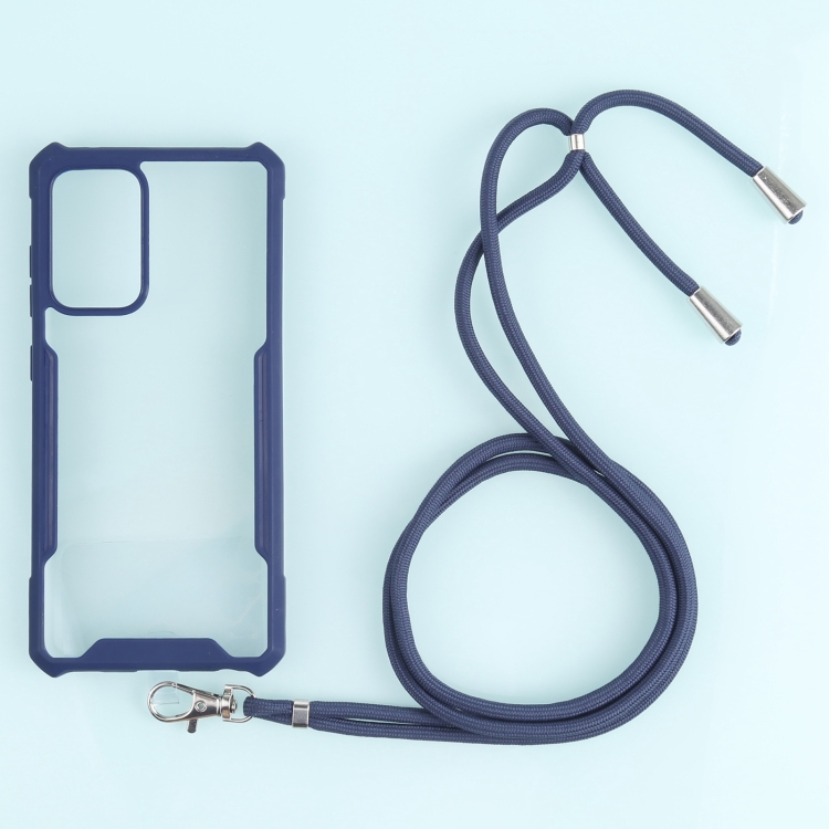 

For Samsung Galaxy A52 5G / 4G Acrylic + Color TPU Shockproof Case with Neck Lanyard(Dark Blue)