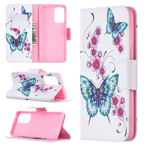 

For Samsung Galaxy A52 5G / 4G Colored Drawing Pattern Horizontal Flip Leather Case with Holder & Card Slots & Wallet(Two Butterflies)