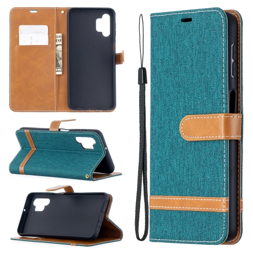 

For Samsung Galaxy A32 5G Color Matching Denim Texture Horizontal Flip Leather Case with Holder & Card Slots & Wallet & Lanyard(Green)