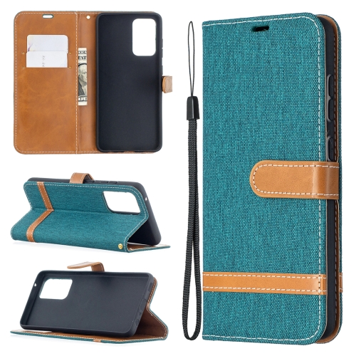 

For Samsung Galaxy A52 5G / 4G Color Matching Denim Texture Horizontal Flip Leather Case with Holder & Card Slots & Wallet & Lanyard(Green)