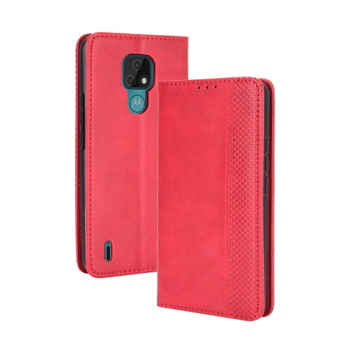

For Motorola Moto E7 Magnetic Buckle Retro Crazy Horse Texture Horizontal Flip Leather Case with Holder & Card Slots & Photo Frame(Red)