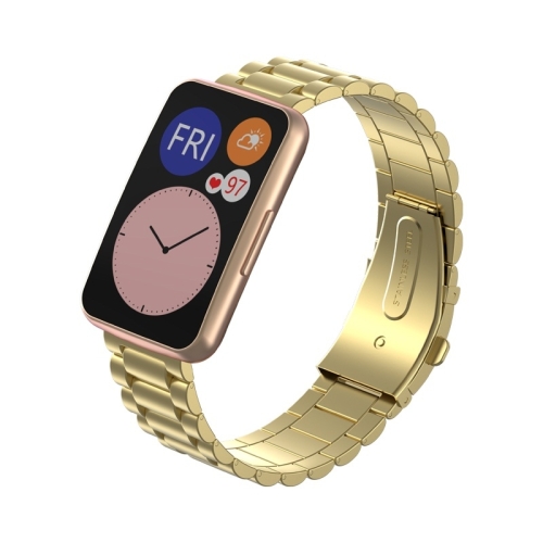 

For Huawei Watch Fit Three-beads Metal Replacement Strap Watchband(Gold)
