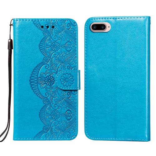 

Flower Vine Embossing Pattern Horizontal Flip Leather Case with Card Slot & Holder & Wallet & Lanyard For iPhone 8 Plus & 7 Plus(Blue)