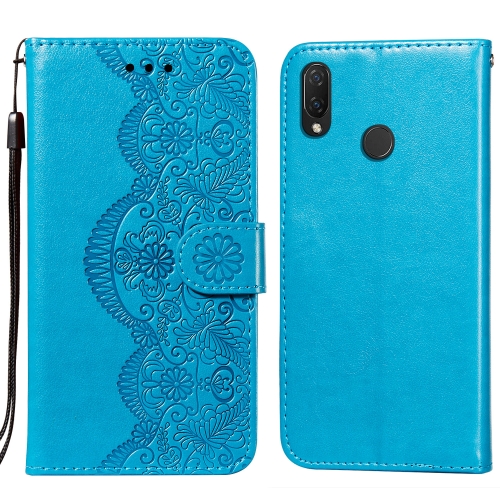 

For Huawei P smart+ / nova 3i Flower Vine Embossing Pattern Horizontal Flip Leather Case with Card Slot & Holder & Wallet & Lanyard(Blue)