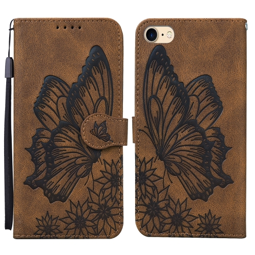 

Retro Skin Feel Butterflies Embossing Horizontal Flip Leather Case with Holder & Card Slots & Wallet For iPhone SE 2020 / 8 / 7(Brown)