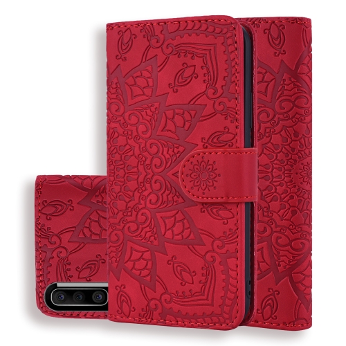 

For Galaxy A30s / A50s Calf Pattern Mandala Double Folding Design Embossed Leather Case with Wallet & Holder & Card Slots(Red)
