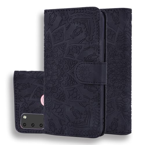 

For Galaxy M30s Calf Pattern Mandala Double Folding Design Embossed Leather Case with Wallet & Holder & Card Slots(Black)