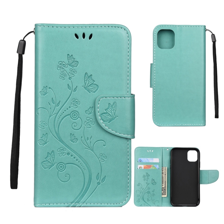 

For iPhone 11 Pro Butterfly Flower Pattern Horizontal Flip Leather Case with Holder & Card Slots & Wallet(Green)