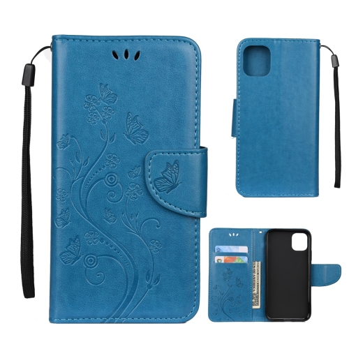 

For iPhone 11 Butterfly Flower Pattern Horizontal Flip Leather Case with Holder & Card Slots & Wallet(Blue)