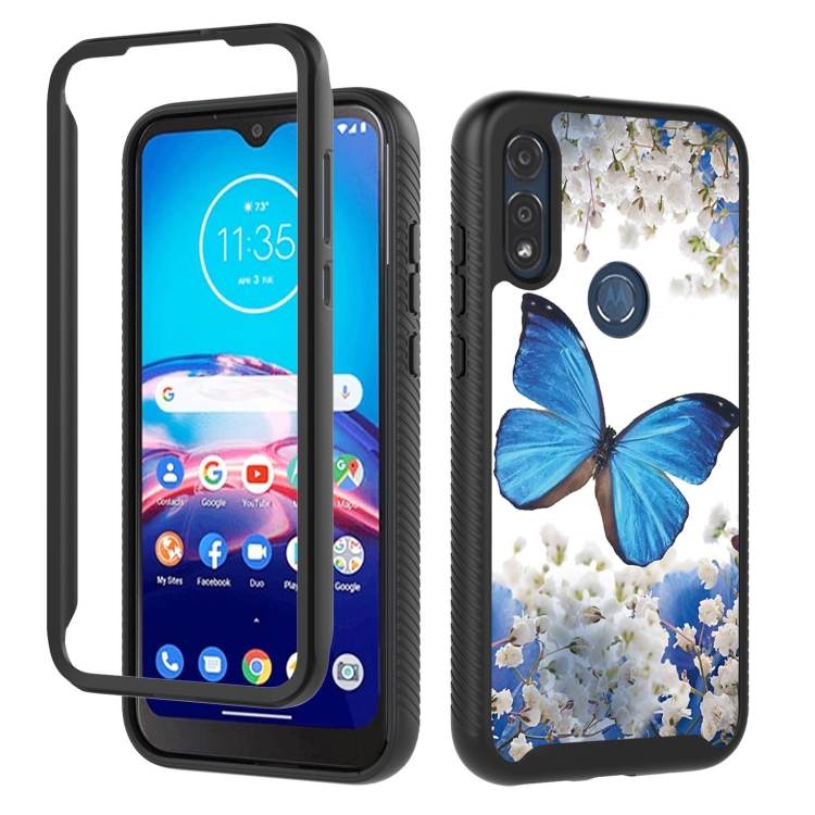 

For Motorola Moto E (2020) 3 in 1 Card PC + TPU Shockproof Protective Case(Blue Butterfly)
