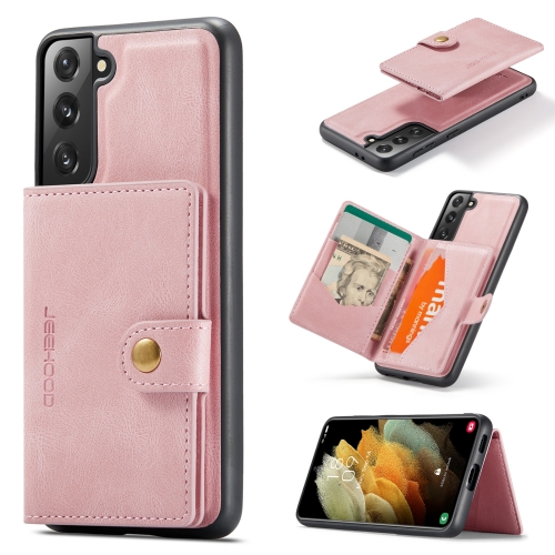 

For Samsung Galaxy S21 5G JEEHOOD Retro Magnetic Detachable Protective Case with Wallet & Card Slot & Holder(Pink)