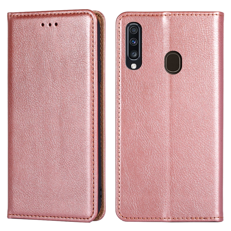 For Samsung Galaxy A20 PU TPU Gloss Oil Solid Color Magnetic