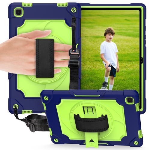 

For Samsung Galaxy Tab A7 10.4 (2020)/T500 360 Degree Rotation Turntable Contrast Color Robot Shockproof Silicone + PC Protective Case with Holder(Navy Blue + Yellow Green)