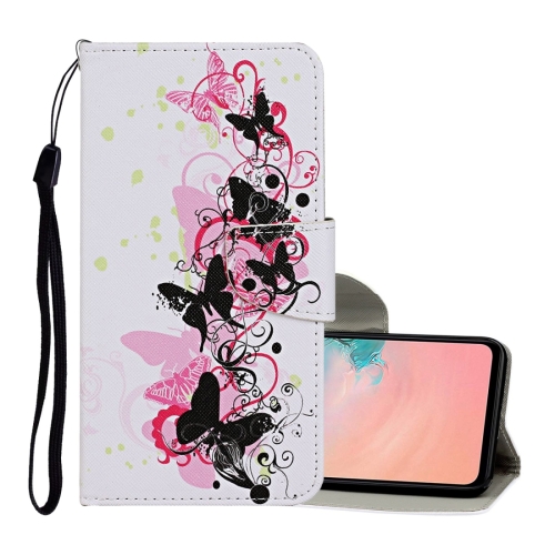 

For Samsung Galaxy A12 Colored Drawing Pattern Horizontal Flip Leather Case with Holder & Card Slots & Wallet & Lanyard(Four Butterflies)