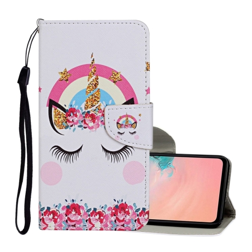 

For Samsung Galaxy A12 Colored Drawing Pattern Horizontal Flip Leather Case with Holder & Card Slots & Wallet & Lanyard(Crown Unicorn)