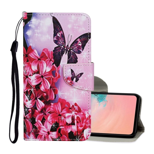 

For Samsung Galaxy A12 Colored Drawing Pattern Horizontal Flip Leather Case with Holder & Card Slots & Wallet & Lanyard(Red Flower Butterfly)