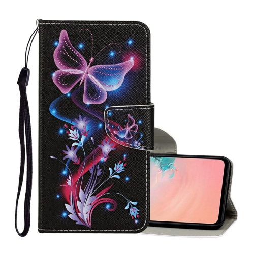 

For Samsung Galaxy A12 Colored Drawing Pattern Horizontal Flip Leather Case with Holder & Card Slots & Wallet & Lanyard(Fluorescent Butterfly)