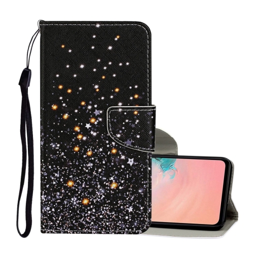 

For Samsung Galaxy A12 Colored Drawing Pattern Horizontal Flip Leather Case with Holder & Card Slots & Wallet & Lanyard(Black Background Pentagram)