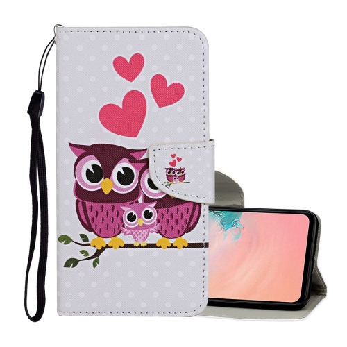 

For Samsung Galaxy A12 Colored Drawing Pattern Horizontal Flip Leather Case with Holder & Card Slots & Wallet & Lanyard(Owl Family)