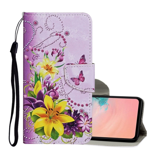 

For Samsung Galaxy A12 Colored Drawing Pattern Horizontal Flip Leather Case with Holder & Card Slots & Wallet & Lanyard(Yellow Flower Butterfly)