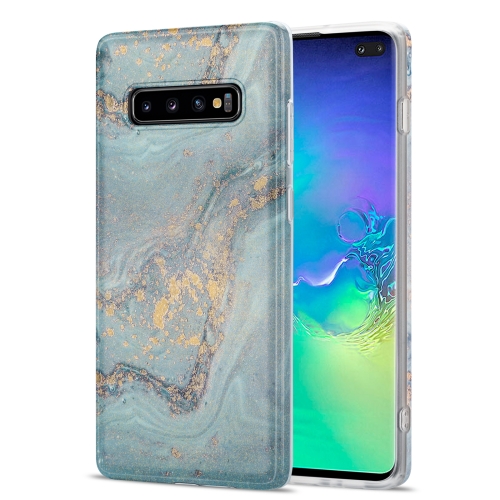 

For Samsung Galaxy S10+ TPU Gilt Marble Pattern Protective Case(Light Blue)