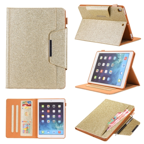 

For iPad 10.2 2021 / 2020 / 2019 Glitter Powder Horizontal Flip Leather Case with Holder & Card Slot & Photo Frame & Wallet(Gold)