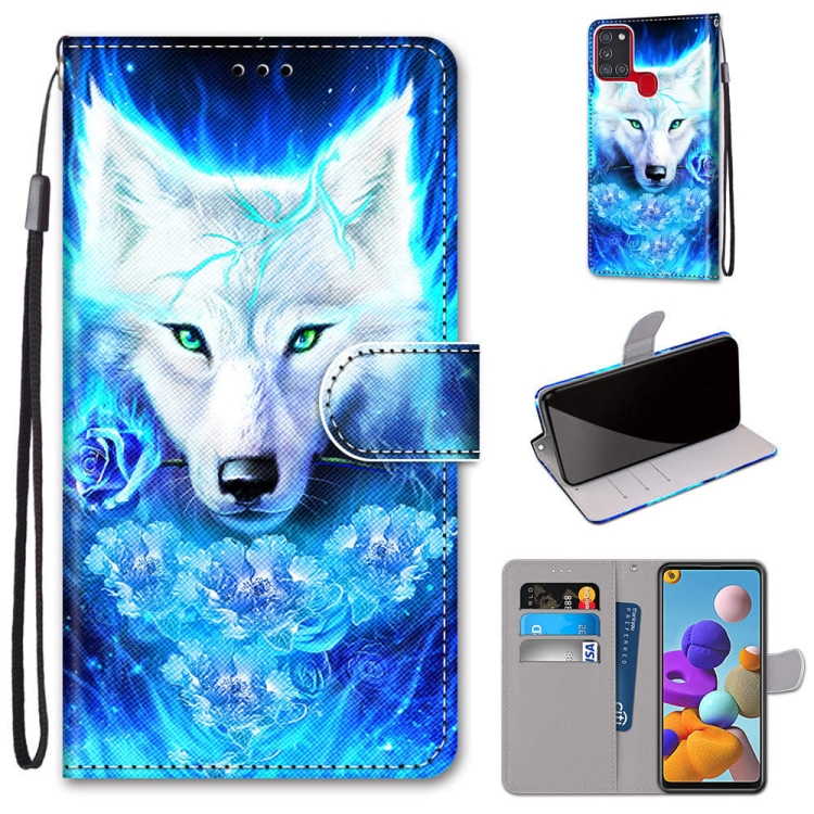 For Samsung Galaxy A21s Coloured Drawing Cross Texture Horizontal Flip PU  Leather Case with Holder \u0026