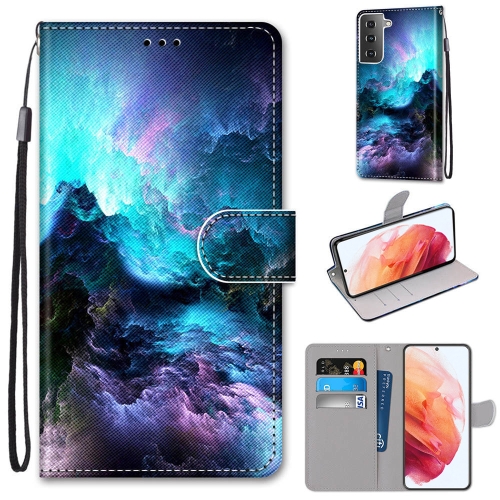 

For Samsung Galaxy S21 5G Coloured Drawing Cross Texture Horizontal Flip PU Leather Case with Holder & Card Slots & Wallet & Lanyard(Colorful Clouds)