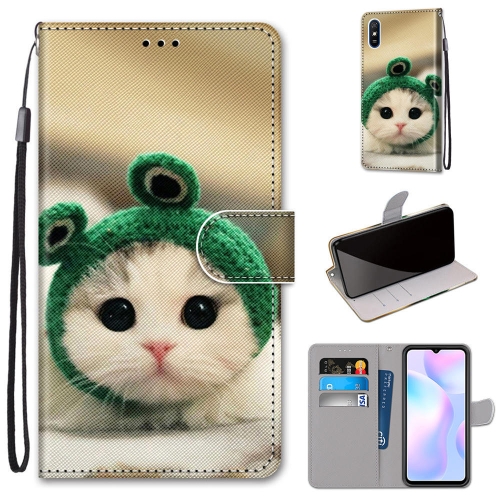

For Xiaomi Redmi 9A Coloured Drawing Cross Texture Horizontal Flip PU Leather Case with Holder & Card Slots & Wallet & Lanyard(Frog Kitten)