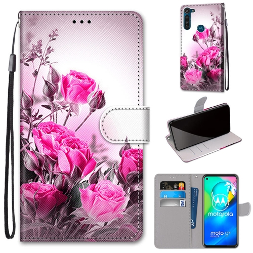 

For Motorola Moto G8 Power Coloured Drawing Cross Texture Horizontal Flip PU Leather Case with Holder & Card Slots & Wallet & Lanyard(Wild Rose)