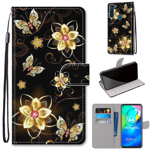 

For Motorola Moto G8 Power Coloured Drawing Cross Texture Horizontal Flip PU Leather Case with Holder & Card Slots & Wallet & Lanyard(Gold Diamond Butterfly)