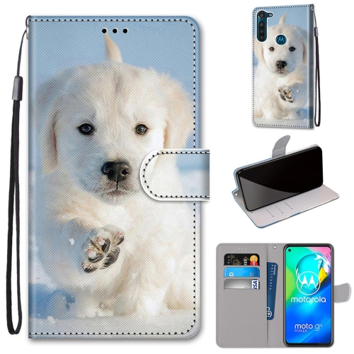 

For Motorola Moto G8 Power Coloured Drawing Cross Texture Horizontal Flip PU Leather Case with Holder & Card Slots & Wallet & Lanyard(Snow Puppy)