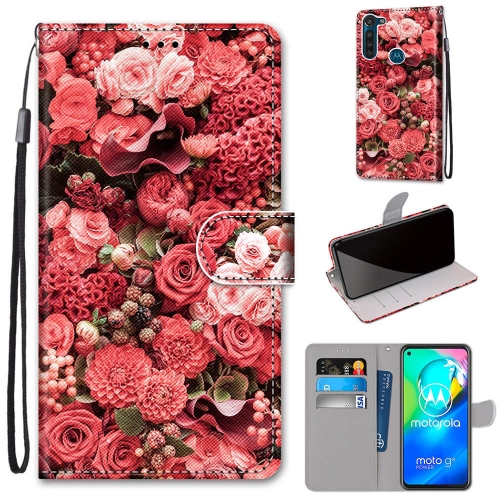 

For Motorola Moto G8 Power Coloured Drawing Cross Texture Horizontal Flip PU Leather Case with Holder & Card Slots & Wallet & Lanyard(Pink Rose Garden)