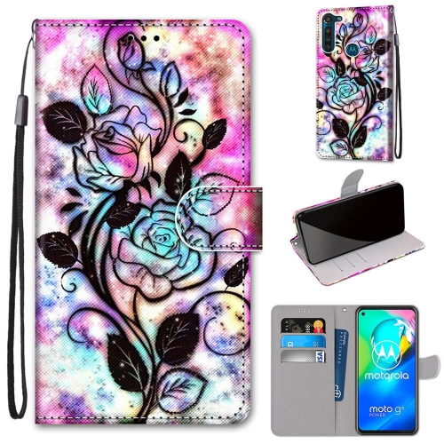 

For Motorola Moto G8 Power Coloured Drawing Cross Texture Horizontal Flip PU Leather Case with Holder & Card Slots & Wallet & Lanyard(Color Background Hollow Flower)